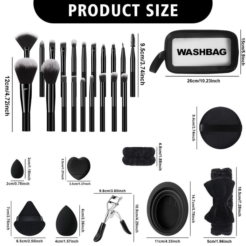 Makeup Tool Set, 47pcs set Makeup Brush & Sponge & Puff & Cleaning Tool & Hairband & Eyelash Curler & Toiletry Bag, Professional Makeup Tools for Women