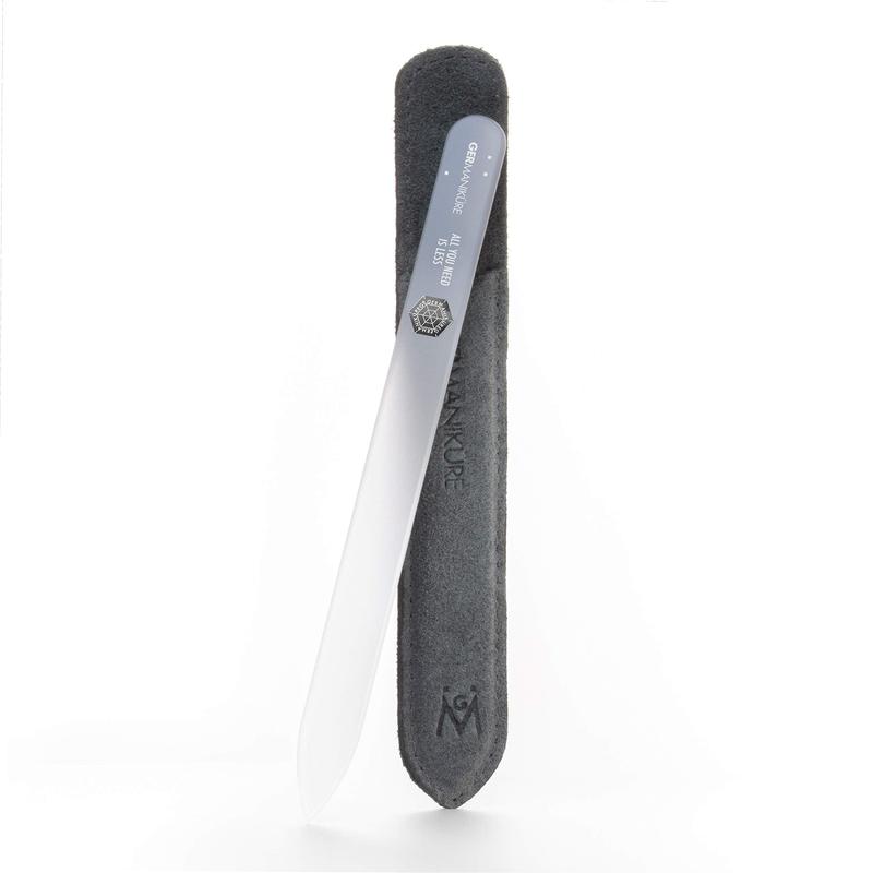 GERMANIKURE Crystal Glass Nail File in Suede Leather Case, Ethically Made in Czech Republic - Professional Manicure & Pedicure Products for Easy Shaping of Natural Nails