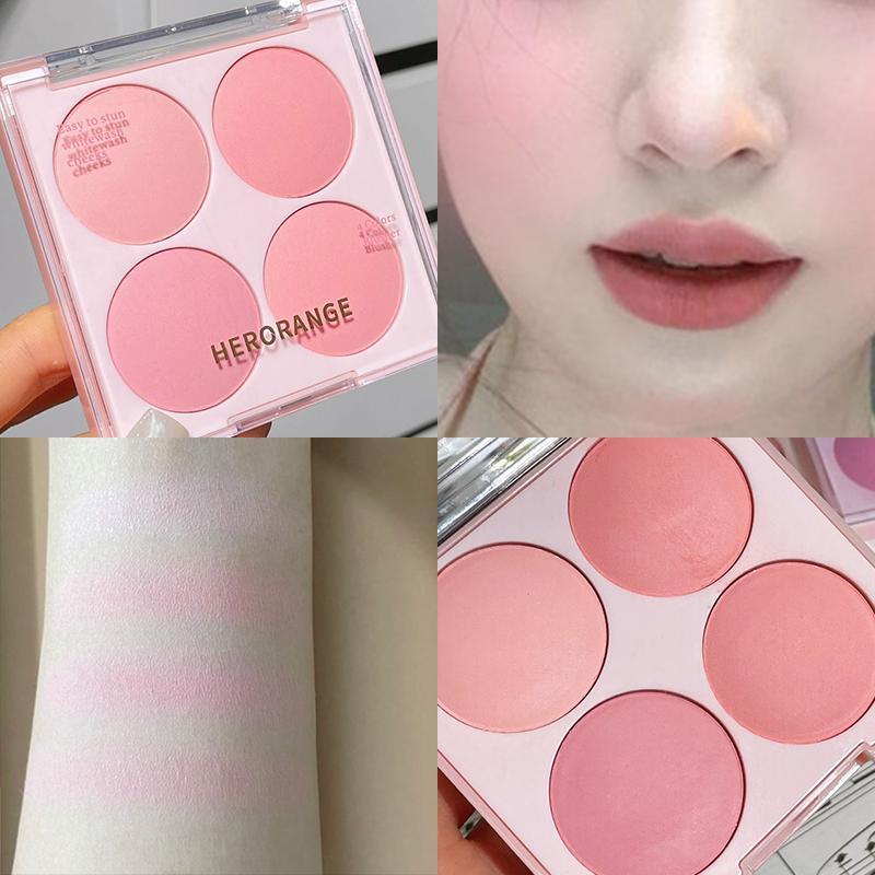 4 Colors Face Blush Palette, 1 Count Long Lasting Non-fading Lightweight Natural Look Compact Blush for Daily Makeup Suitable for All Skins, Cosmetic Gift for Women and Girls