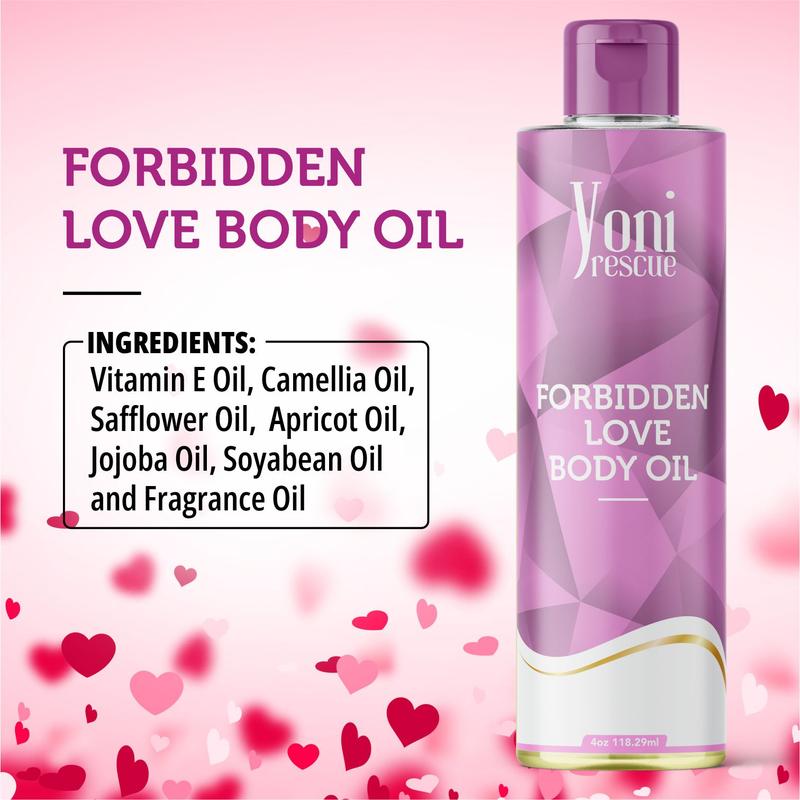 Forbidden Love Body Oil, 4oz, with Apricot, Jojoba, Avocado Oils & Vitamin E Oil, Fast-Absorbing, Nourishes and Hydrates Skin, Skin Repair, Body Care, Ideal for All Skin Types, Heavenly Lilac Fragrance Moisturizer by Yoni Rescue