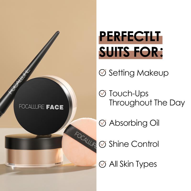 FOCALLURE Oil Control Loose Face Powder, Translucent Loose Setting Powder, Shine-Free Matte Finishing Powder, Long-lasting & Lightweight Sets Foundation Makeup, Includes Velour Powder Puff, Ivory