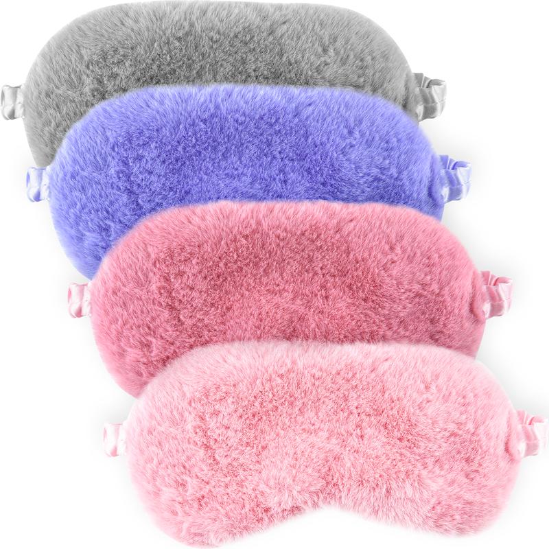 4Pcs Plush Eye Mask, Soft Sleeping Blindfold Eye Cover with Adjustable Strap, Comfortable Fluffy Sleep Mask for Kids Women Eye Protection