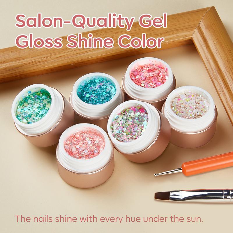 Modelones 3 Colors 5ml Gel Nail Polish Kit with Paint Brush DIY Nail Art Manicure Cutics Multicolor Gillter Painting Gel Gift for Girls DIY Nail Art for Smooth, Bubble-Free Summer Manicures