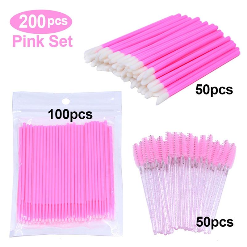 Disposable Eyelash Mascara Wands & Brushes Set, 200pcs Lip Brushes & Lash Cleaning Brush, Portable Disposable Makeup Brush, Fashion Makeup Tools Set for Women & Girls