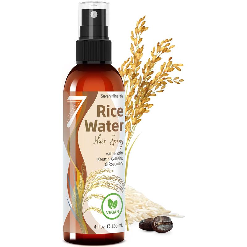 Seven Minerals Rice Water for Hair - Rosemary, Biotin, Keratin Vegan Non-Greasy Spray Naturally Thicker, Longer, Nourishing Haircare Blend Restore