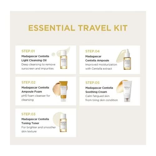 SKIN1004 Madagascar Centella Travel Kit Toner, Ampoule, Soothing Cream, Cleansing Oil, Ampoule Foam, Basic Skincare Box Korean Luxury Set Radiant Skin Repair Comfort