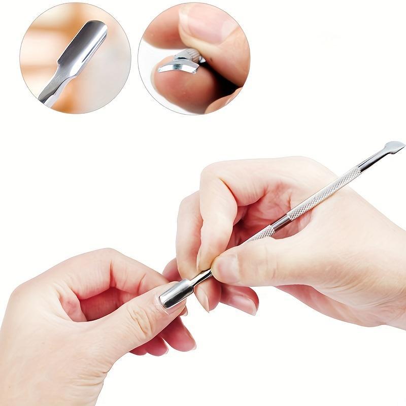 Stainless Steel Double-ended Nail Art Cuticle Pusher Set, 4 Counts set Nail Care Tool, Nail Art Tool for Women & Girls