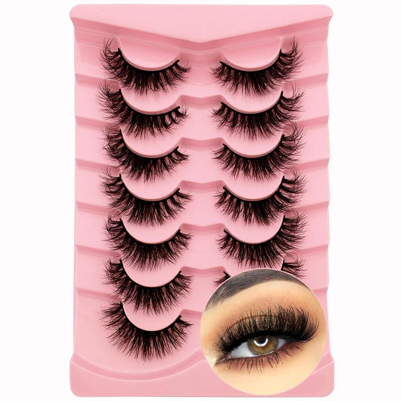 Fluffy False Eyelashes, 7 Pairs Curling Cat Eye Faux Cluster Lashes, Full Volume Eye Makeup Strip Lashes for Lashes Extensions, Volumized False Eyelashes for Women & Girls Eye Makeup Enhancement, Christmas, Christmas Gift