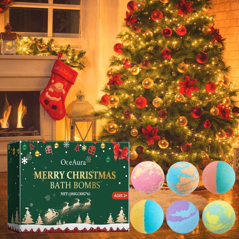 Colorful Bath Bombs Gift Set, 6 Counts set Natural Essential Oil Bath Bombs for Soothing Skin, Nourishing Body Care Products for Gifts, Christmas Gift