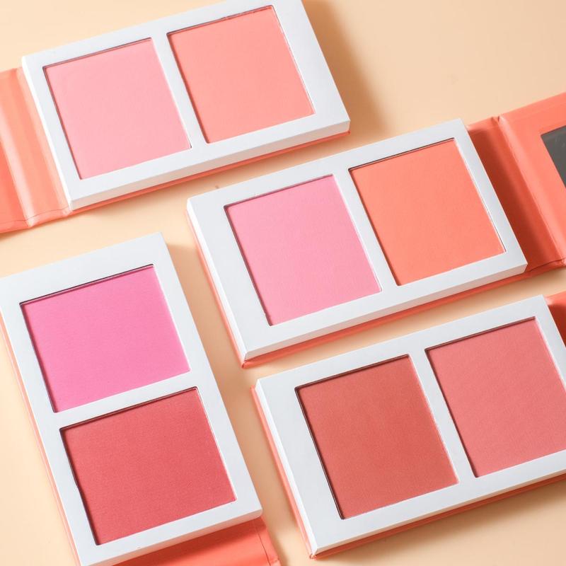 2-Color Blush Palette, Long Lasting Pigmented Matte Blush Palette, Smooth Cheeks Contour Pressed Powder Blusher, Lightweight Cosmetic Gift for Summer Makeup