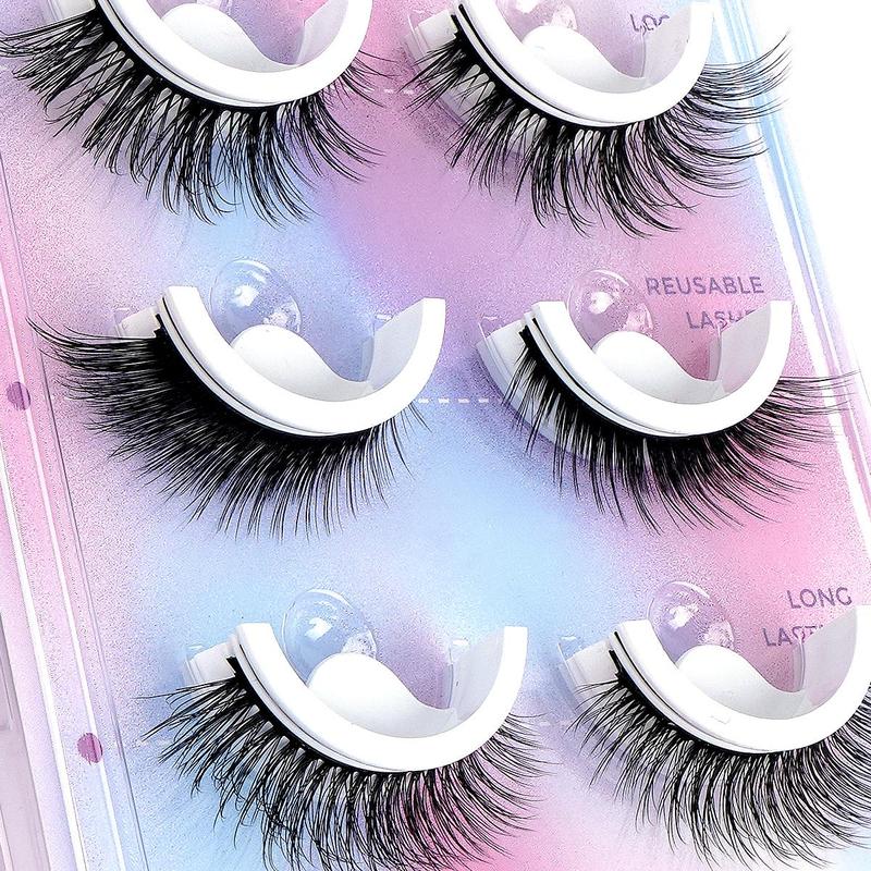 Self-adhesive False Eyelashes Set, 3 Pairs Lightweight Reusable Natural & Fluffy Lashes, Easy Application for Beginners