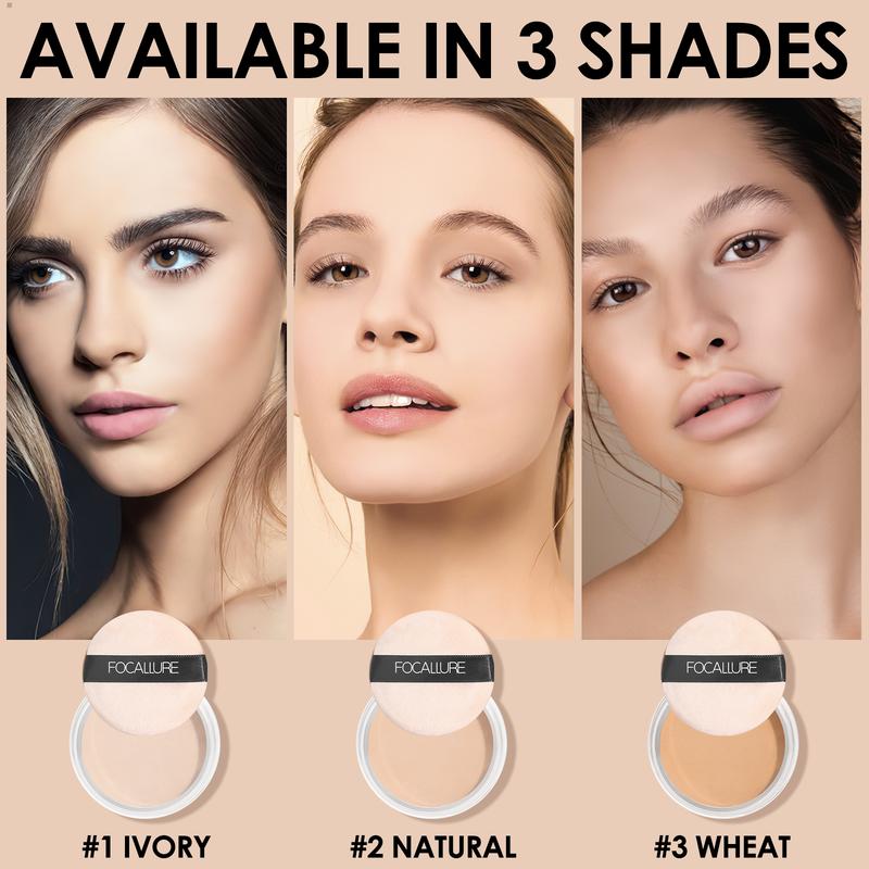 FOCALLURE Oil Control Loose Face Powder, Translucent Loose Setting Powder, Shine-Free Matte Finishing Powder, Long-lasting & Lightweight Sets Foundation Makeup, Includes Velour Powder Puff, Ivory