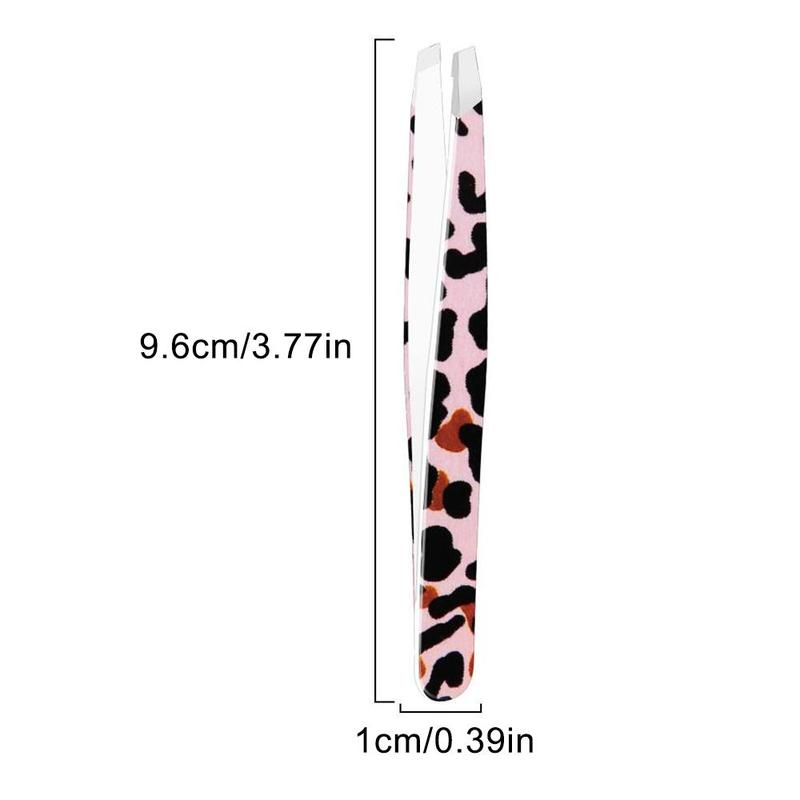 Leopard Pattern Tweezers Set, 4 Counts set Slanted Eyebrow Tweezers, Multifunctional Makeup Tools for Women & Girls