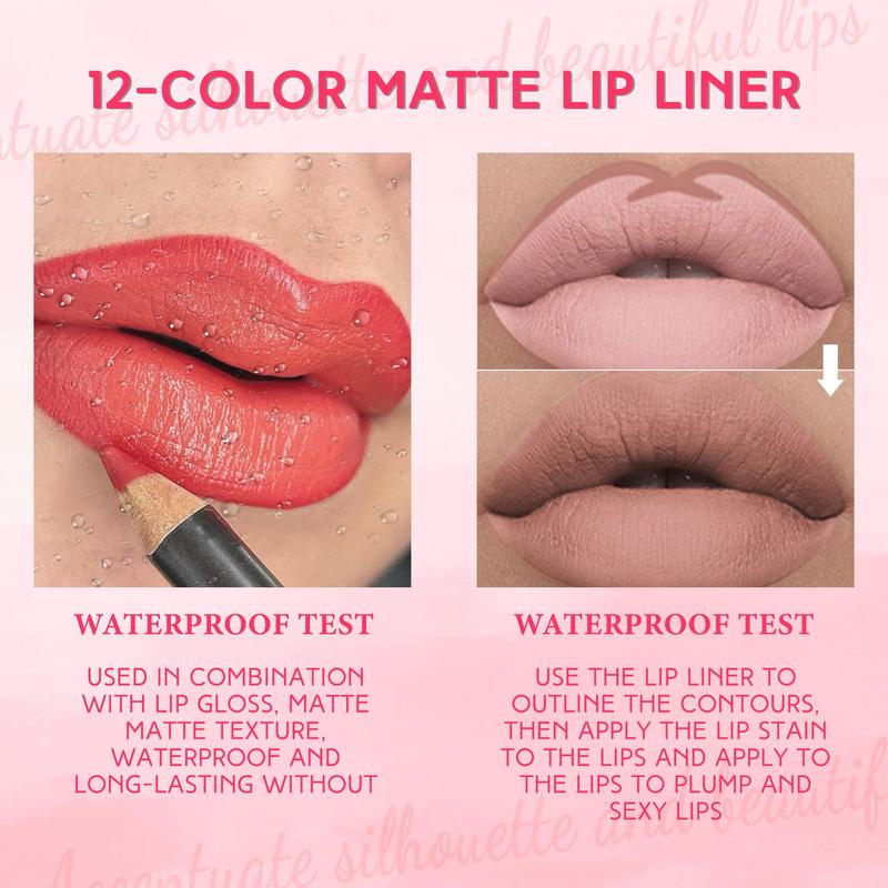 Long Lasting Matte Lip Liner Pencil, Moisturizing Easy Coloring Lip Liner for Girls and Women Makeup, Velvet Matt Finish Lip Gloss