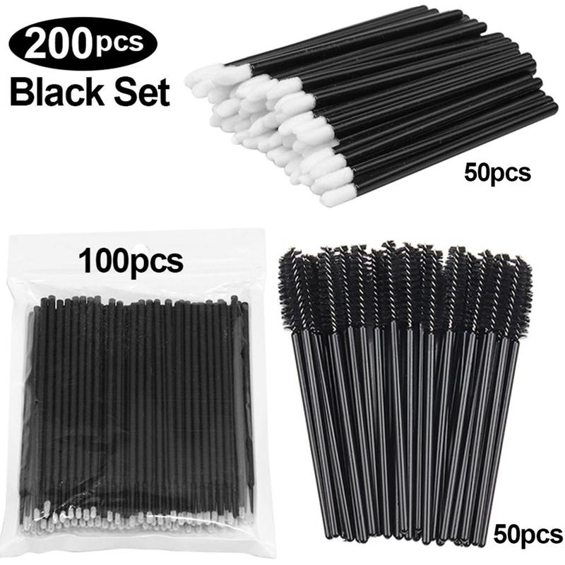 Disposable Eyelash Mascara Wands & Brushes Set, 200pcs Lip Brushes & Lash Cleaning Brush, Portable Disposable Makeup Brush, Fashion Makeup Tools Set for Women & Girls