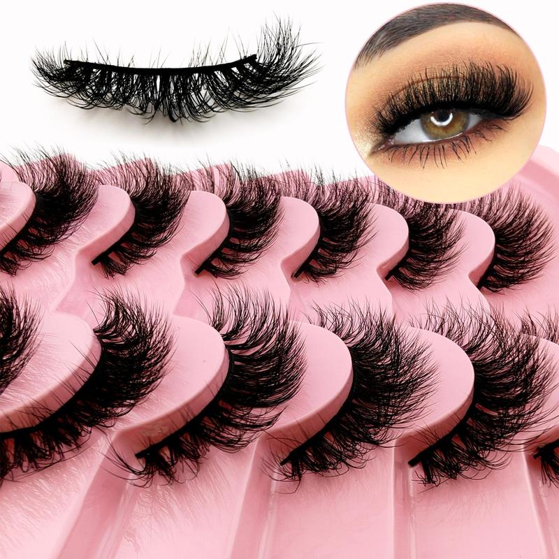 Fluffy False Eyelashes, 7 Pairs Curling Cat Eye Faux Cluster Lashes, Full Volume Eye Makeup Strip Lashes for Lashes Extensions, Volumized False Eyelashes for Women & Girls Eye Makeup Enhancement, Christmas, Christmas Gift