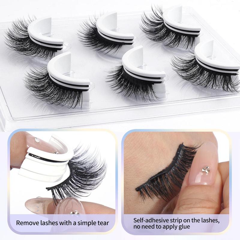 Self-adhesive False Eyelashes Set, 3 Pairs Lightweight Reusable Natural & Fluffy Lashes, Easy Application for Beginners