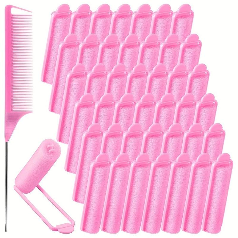 43pcs set Sponge Hair Rollers & Pointed Tail Comb, Heatless Foam Hair Curler Clips with Rat-tail Comb, Professional Hair Styling Tools for Women