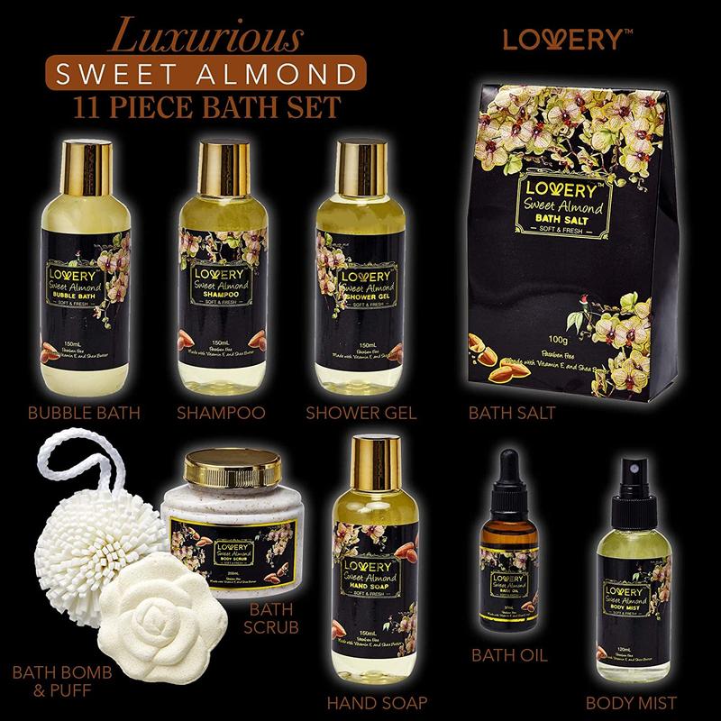 Sweet Almond Bath and Body Gift Basket - 11Pc Spa Set Body Care Cosmetics