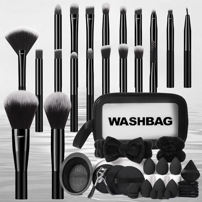 Makeup Tool Set, 47pcs set Makeup Brush & Sponge & Puff & Cleaning Tool & Hairband & Eyelash Curler & Toiletry Bag, Professional Makeup Tools for Women