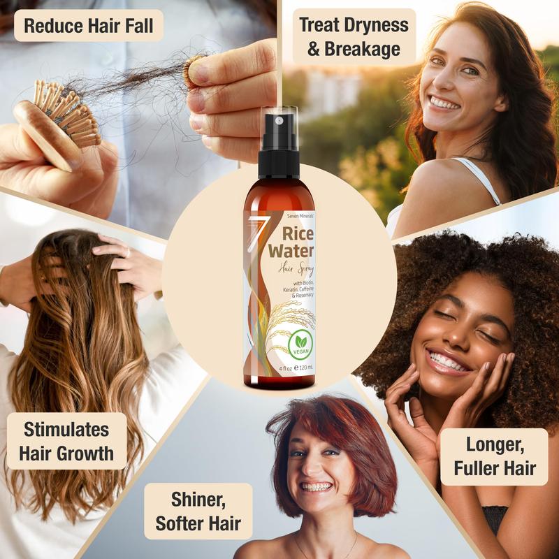 Seven Minerals Rice Water for Hair - Rosemary, Biotin, Keratin Vegan Non-Greasy Spray Naturally Thicker, Longer, Nourishing Haircare Blend Restore