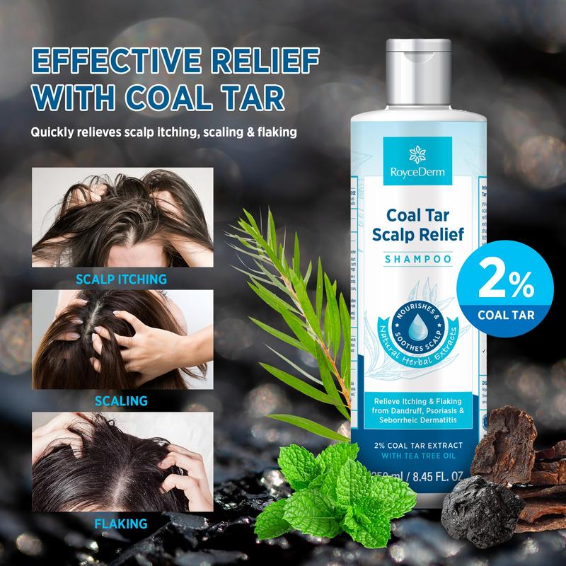 Roycederm Coal Tar Shampoo for Scalp Relief - Targets Folliculitis, Seborrheic Dermatitis with Hydrating and Natural Fragrance Haircare Conditioner