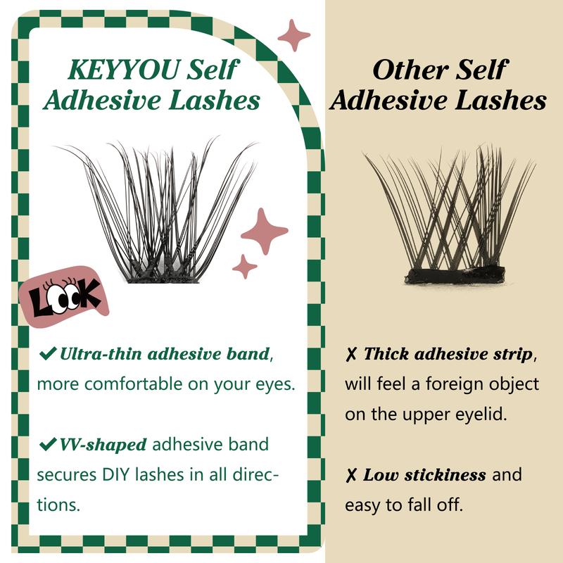 BlackFriday KEYYOU Self-Adhesive Lash Clusters Kit Natural Waterproof Long-Lasting Lash Extension with Eyelash Curler Lash Applicator Just One Step