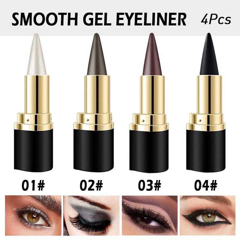 Kaely 4Pcs Black Brown Silver Gray Gel Eyeliner Pencil,Natural Black Eyeliner Cream Waterproof Smudge Proof,Eye Liner Black