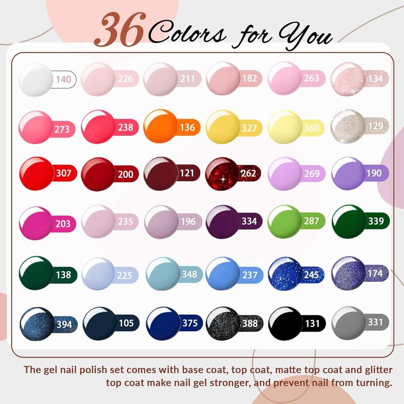 Gel Nail Polish Kit with U V Light 48W, 56 Pcs 108 Effect Gel Nail Kit Base Glitter Top Coat Gel Nail Polish Set Manicure Tools Gifts for Women