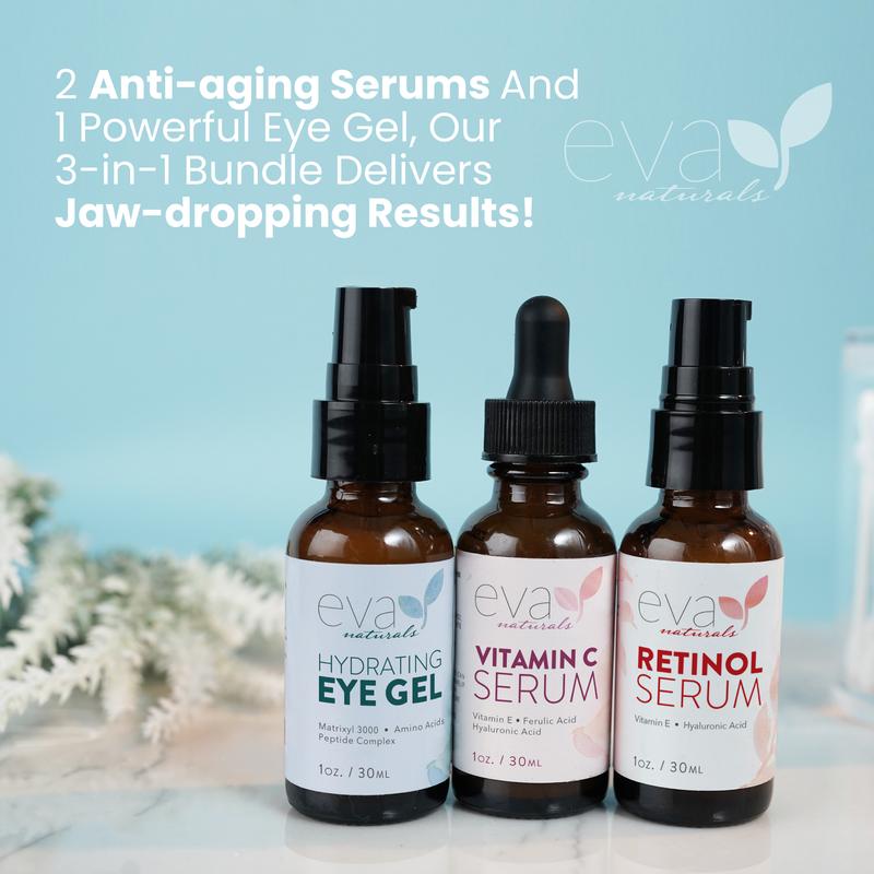 Facelift in a Bottle Serum Bundle: Retinol Serum, Vitamin C Serum & Eye Gel - 3 Serum Set