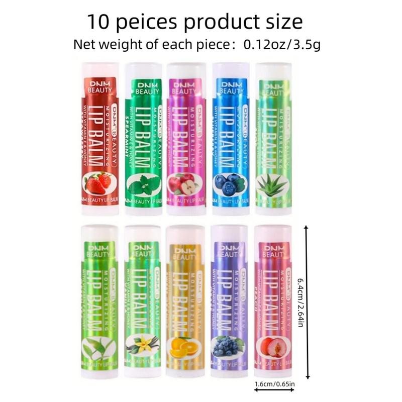 Fruit Flavor Lip Balm, 10pcs set Moisturizing Lip Balm, Hydrating Lip Stick, Plumping Lip Stick for Girls & Women Daily Use