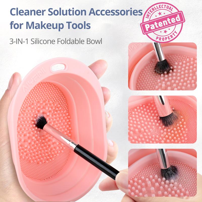 Alyfini Makeup Brush Cleaner Solution Concentrate - 10.2 Fl Oz Makeup Remover Shampoo Set with a Foldable Make Up Cleanser Silicone Bowl, Deep Cleaning Tool Kit for Makeup Brushes, Sponge and Puffs Cosmetic Cleansing, makeup tool, professional makeup