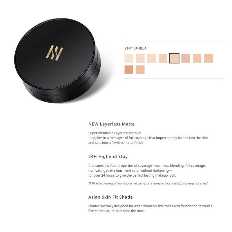 [ HERA ] Black Cushion Foundation 15g with Refill, Matte Cover #23N1 Beige Concealer Flawless Contour Cosmetic Makeup Lightweight Powder Aluminum Gel