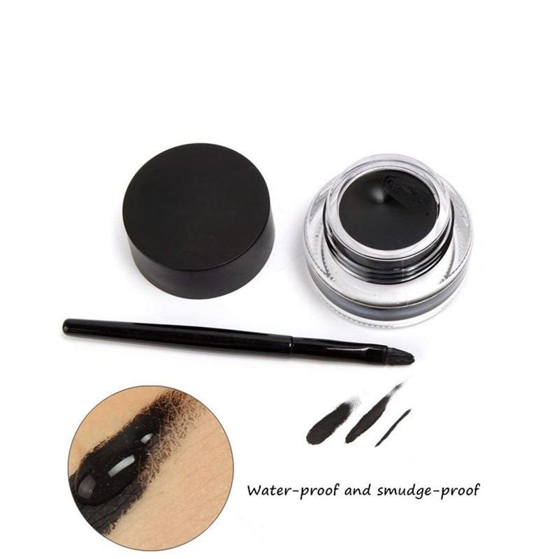 Water Proof Smudge Proof 2 in 1 Black and Brown Eyeliner Set with 2 Eye Makeup Brushes