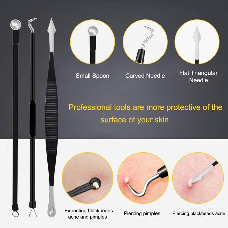 Pimple Popper Tool Kit - 10 count Blackhead Remover Comedone Extractor Kit with box for Quick and Easy Removal of Pimples, Blackheads, Zit Removing, Forehead,Facial and Nose (Black)