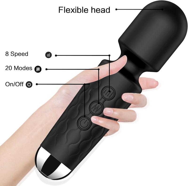 3-in-1 Personal Massager - Cordless, 2 hrs Continuous Vibration - Quiet - Vibrating Wand for Neck, Back Pain, Tension Relief & Muscle Soreness (Black)