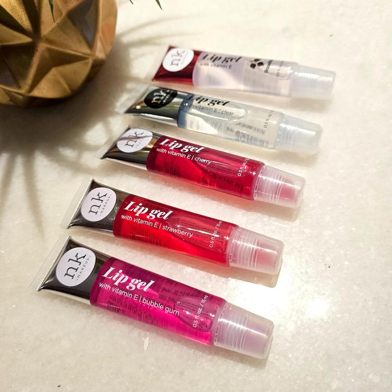 NICKA K NEW YORK VARIETY SET OF 5 NK Hydrating Lip Gel - Vitamin E (Clear, Rosehip Oil, Bubble Gum, Cherry, Strawberry)