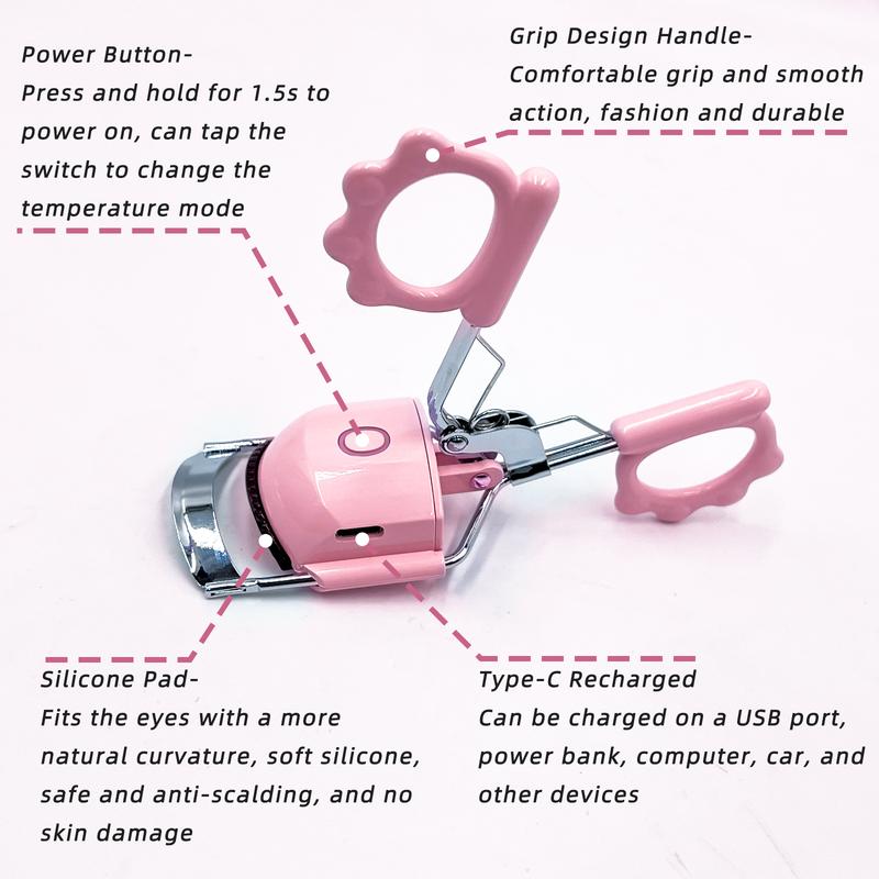 Pinkiou Heated Eyelash Curler Clamp USB Portable Electric Eyelash Curler 24 Hours Long Lasting with Sensing Heating Silicone Pad (Pink) Facial Comfort