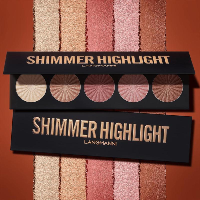 Highlighter Powder Palette,  Palette Facial Bronzers Illuminator Palette Highlighter Baked Waterproof Long Lasting Brilliant Lighten Skin Color (5 Color, 1 Count (Pack of 1))