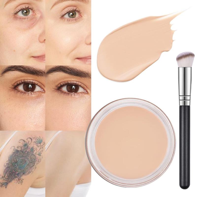 Pot Concealer Full Coverage Set,under Eye Brightener Concealer for Conceals Dark Circles,Waterproof Foundation Face Makeup Brush Kit,Color Correcting Concealer,Eye Ring corrector de ojeras 02