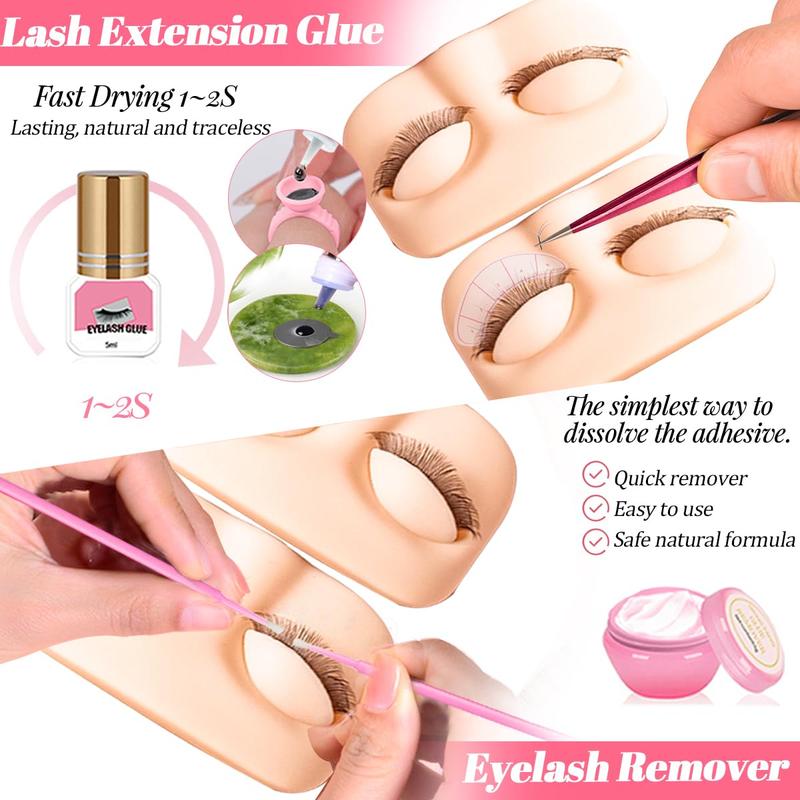 Lash Extension Kit for Beginners Lash Mannequin  with Replaced Eyelids False Eyelashes Practice Eyelash Strips Facial Mister Tweezers Glue USB Fan Professional Set