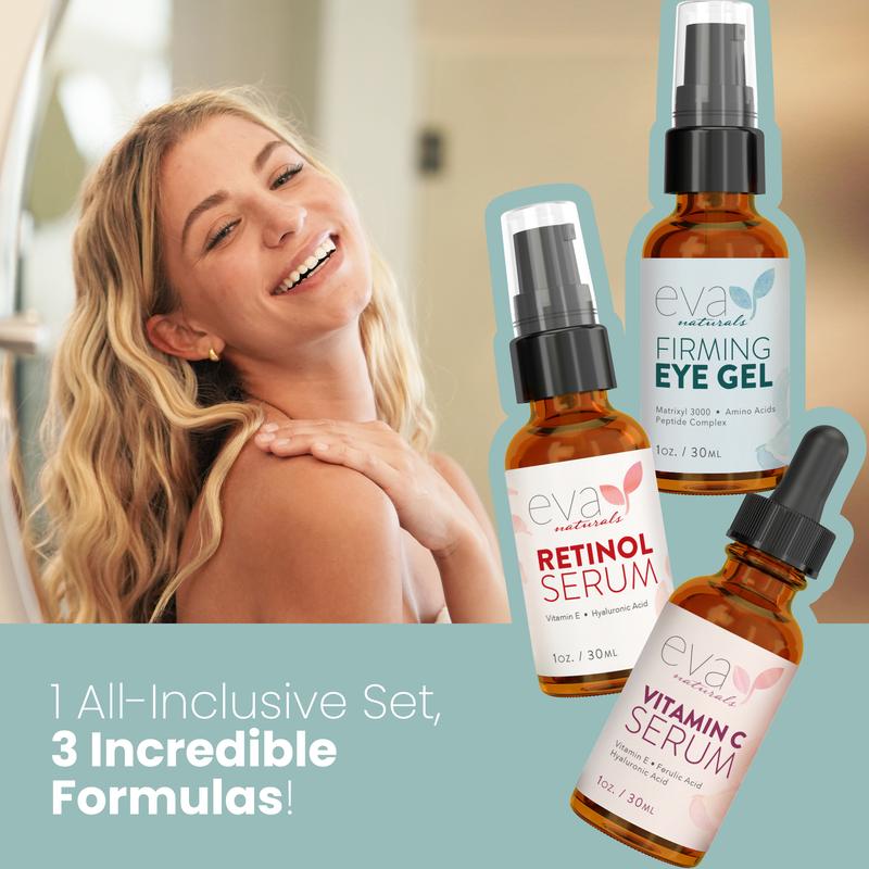 Facelift in a Bottle Serum Bundle: Retinol Serum, Vitamin C Serum & Eye Gel - 3 Serum Set