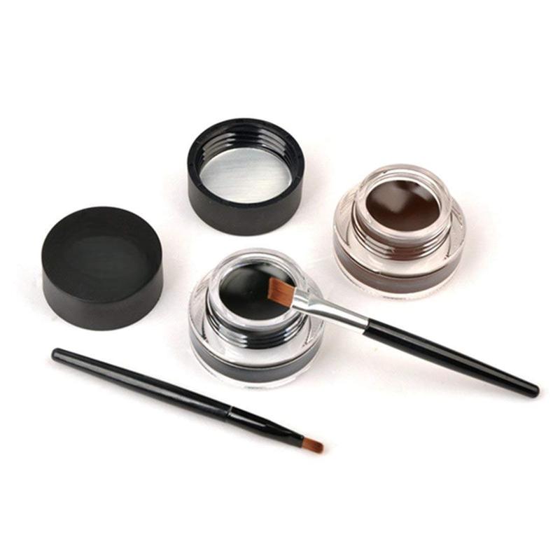 Water Proof Smudge Proof 2 in 1 Black and Brown Eyeliner Set with 2 Eye Makeup Brushes