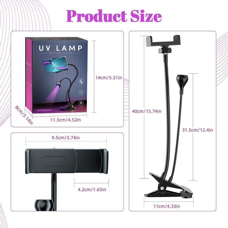 Gel X Lamp - 5W Clamp UV Led  Lamp with Phone Holder USB Gooseneck UV Lamp Professional  UV Light Rotatable 4 Gears for Manicure Cure DIY  Tips Art Home Dryer (W-Stand)