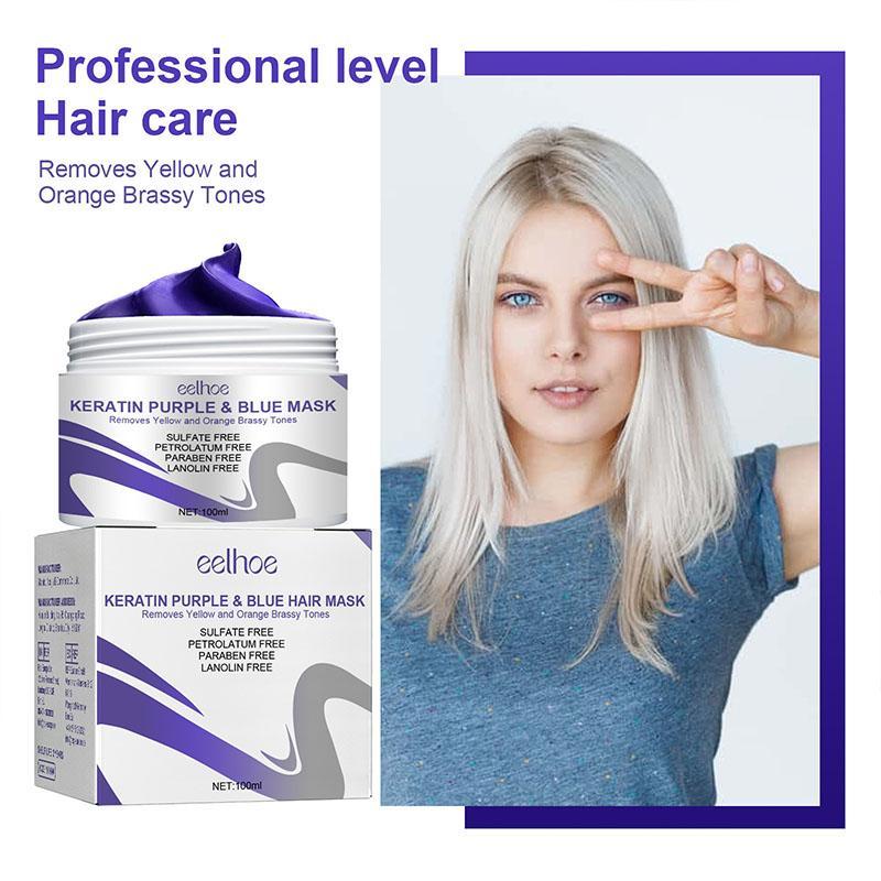 100ml Keratin Purple & Blue Hydrating Hair Mask, Smoothing Hair Care Cream, Hair Care & Styling Product