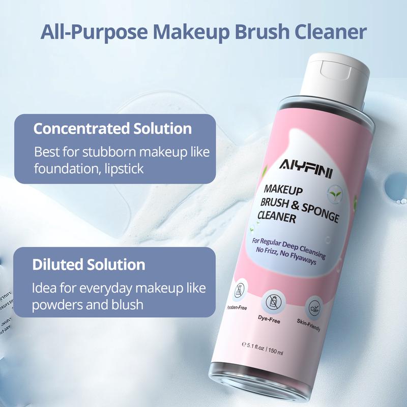 Alyfini Makeup Brush Cleaner Solution Concentrate - 10.2 Fl Oz Makeup Remover Shampoo Set with a Foldable Make Up Cleanser Silicone Bowl, Deep Cleaning Tool Kit for Makeup Brushes, Sponge and Puffs Cosmetic Cleansing, makeup tool, professional makeup