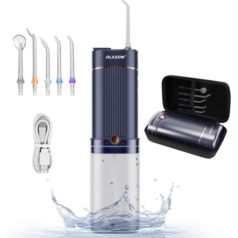 Portable Water Flosser Professional for Teeth Cleaning with 5 Pressure Modes, Over 320ML Removable Water Tank, Type C Rechargeable Oral Irrigator with 5 Jet Tips, Waterproof Travel Case Cordless Daily