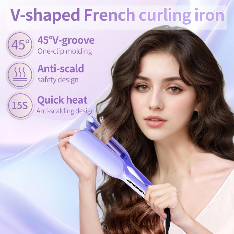 2 Barrel Wave Curler, 1.25 Inch Anti-burn Curler, Double Negative Ion Heat Tool Curler for Long Hair Women Who Need Beach Wide Deep Curler