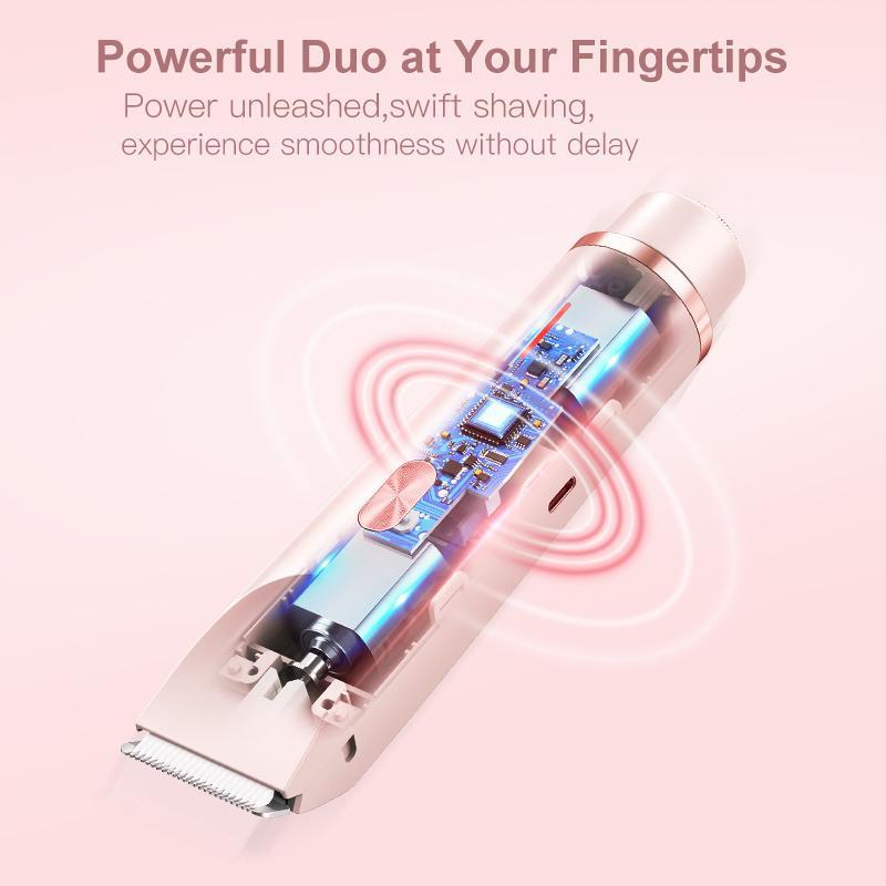 2 in 1 Electric Hair Trimmer for Women, 1 Box Rechargeable Painless Body Shaver & Facial Hair Remover, Waterproof Wet & Dry Use Hair Trimmer