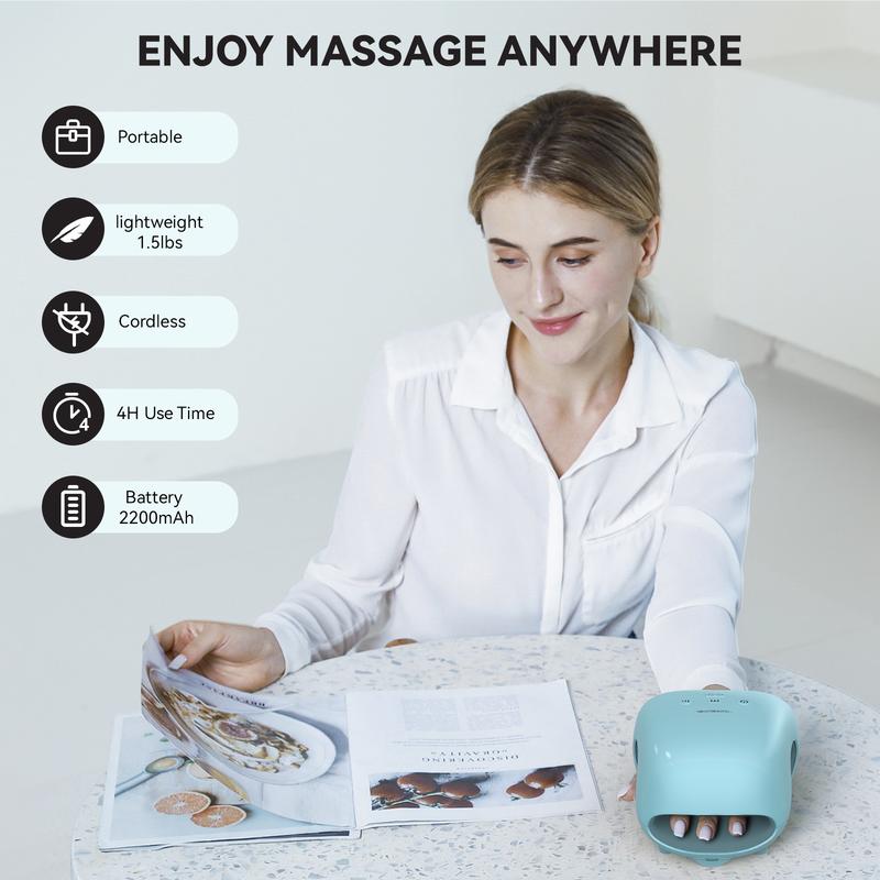 CINCOM Portable Hand Massager (BLUE), Cordless, with Comfort Heat and Gentle Massage, Adjustable Settings, Auto-Off Feature, Rechargeable, Perfect for Daily Relaxation, Ideal Gift